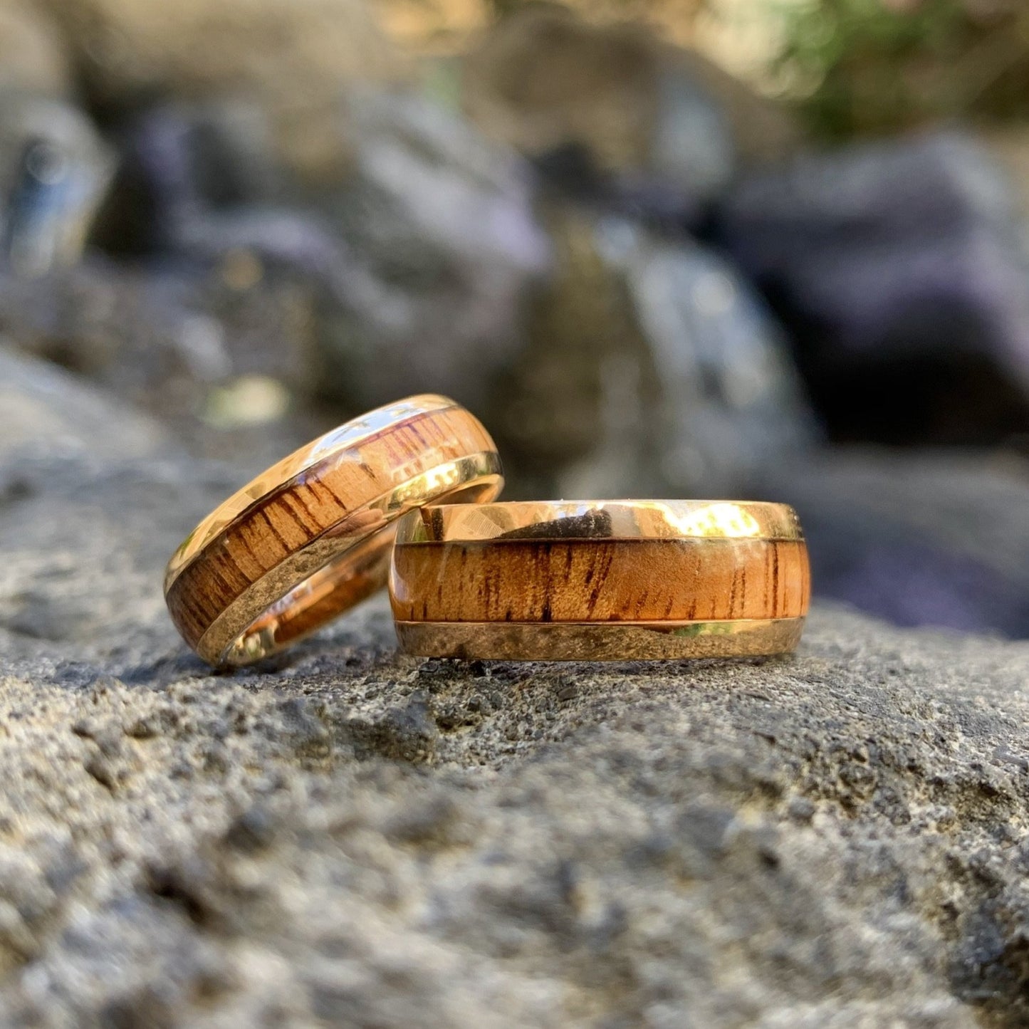Koa 14K Gold Plated Stainless Steel Ring showing two widths.