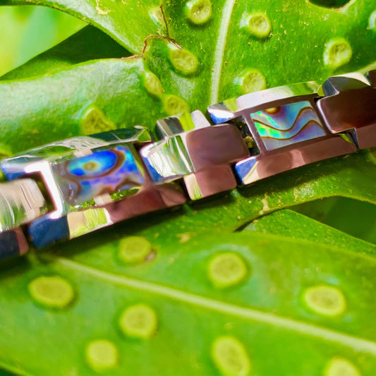 Abalone "Paua" Tungsten Link Bracelet Closeup
