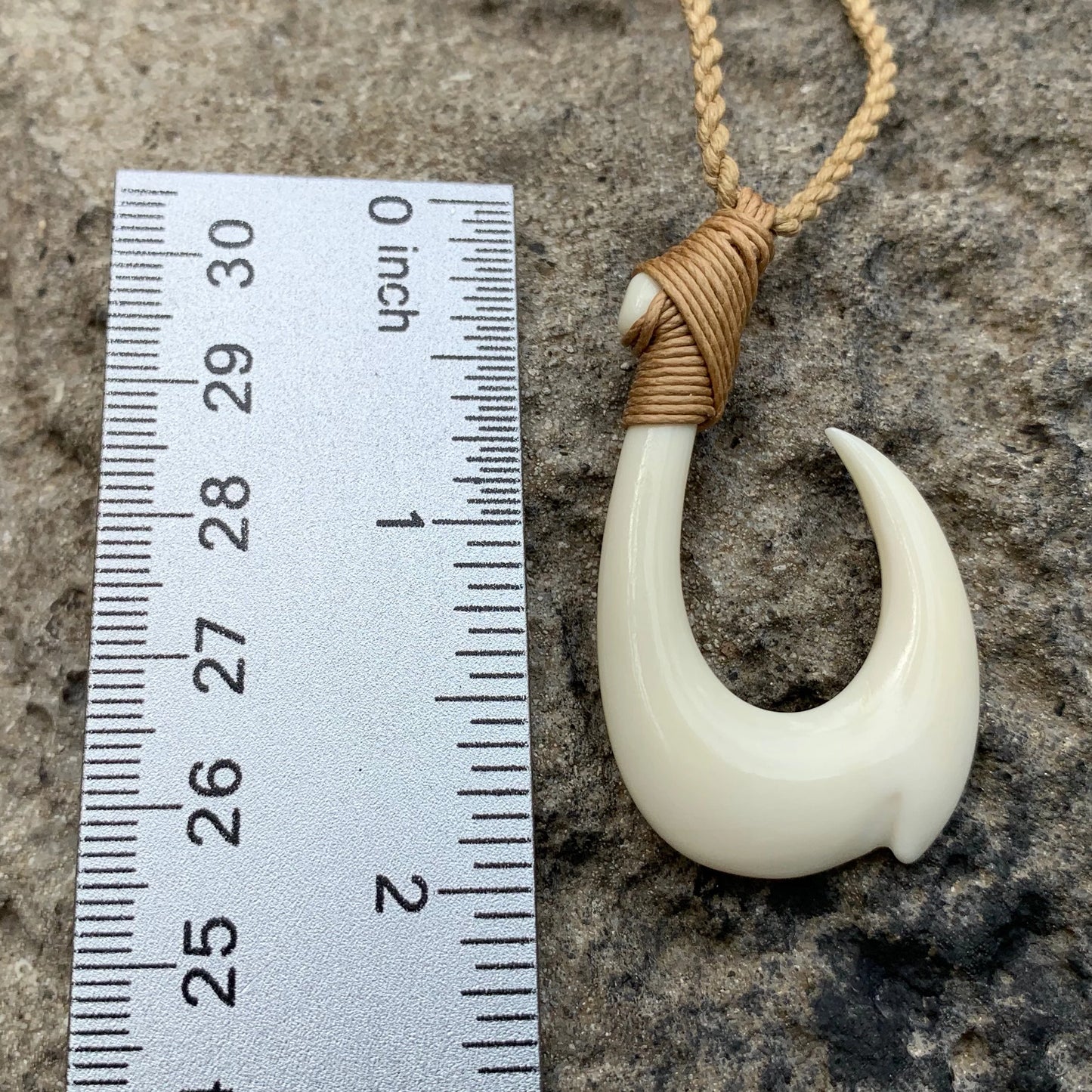Bone Fish hook pendant with ruler