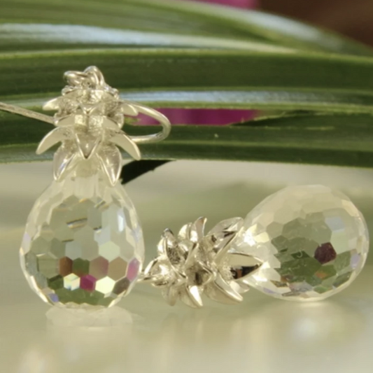 Crystal Pineapple Earrings & Pendant Set in Crystal Clear