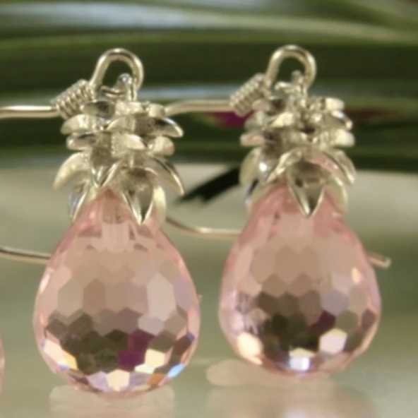 Crystal Pineapple Earrings & Pendant Set in Sunset Pink