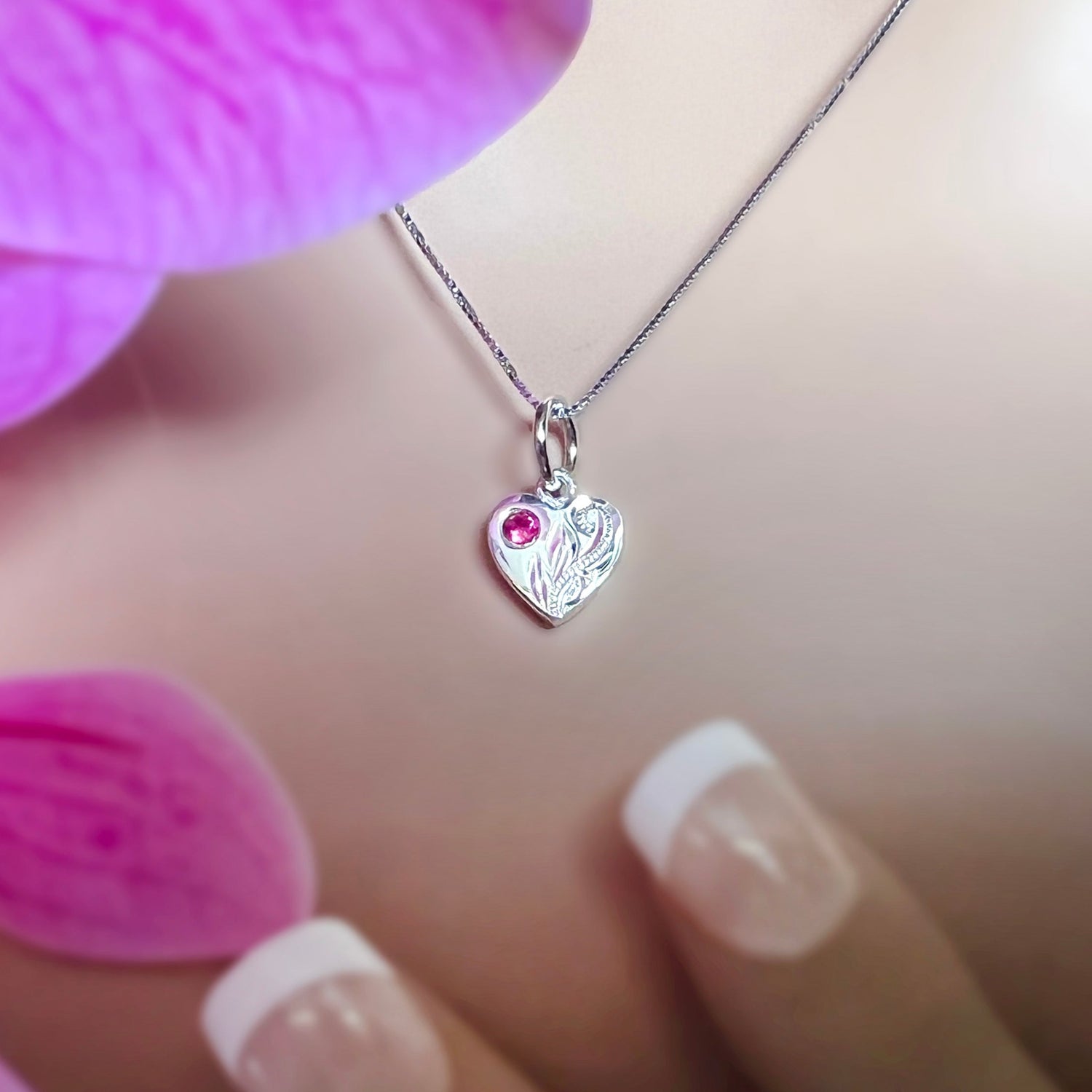 Hawaiian Scroll CZ Birthstone Hearts