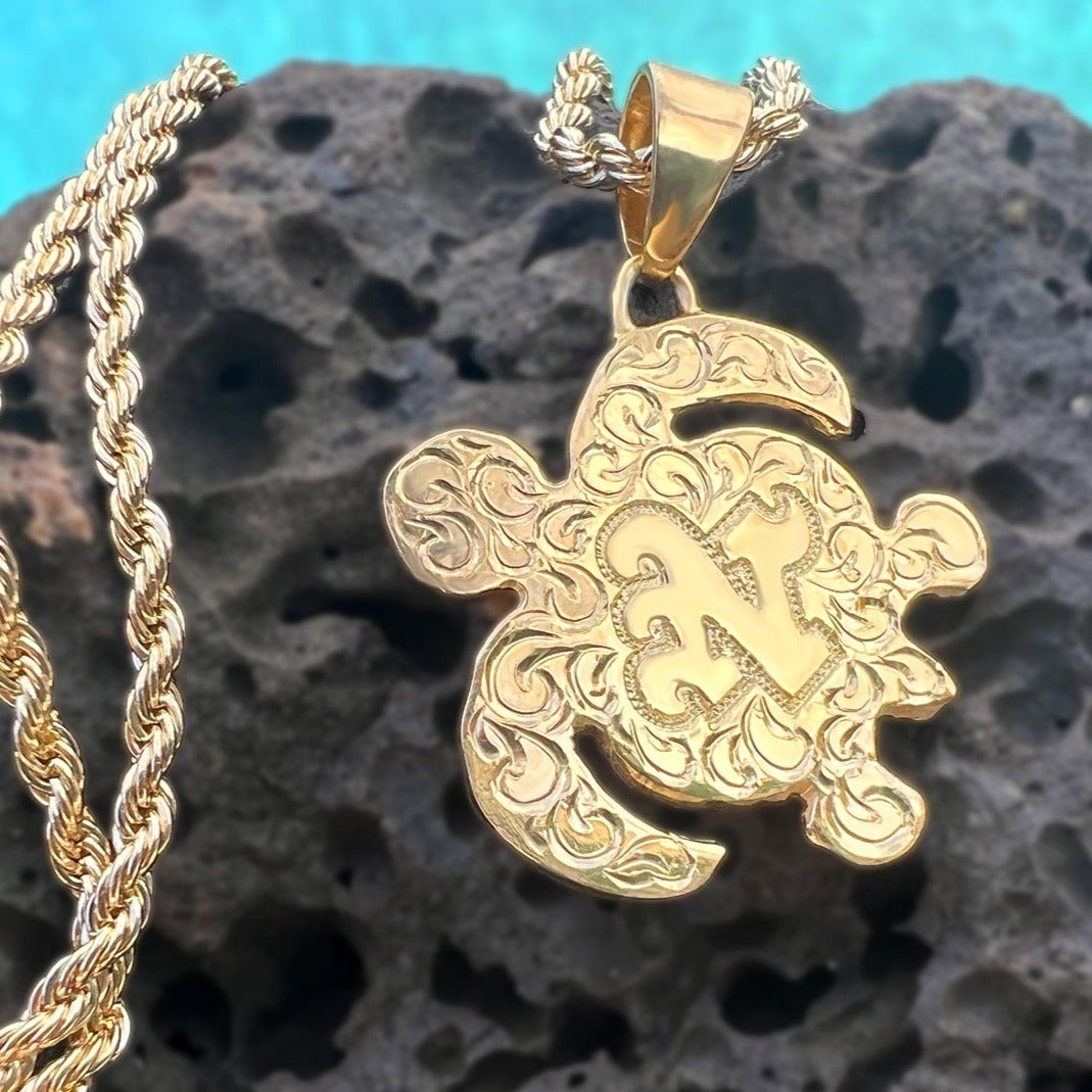 Hawaiian Scroll Custom Honu Initial Pendant