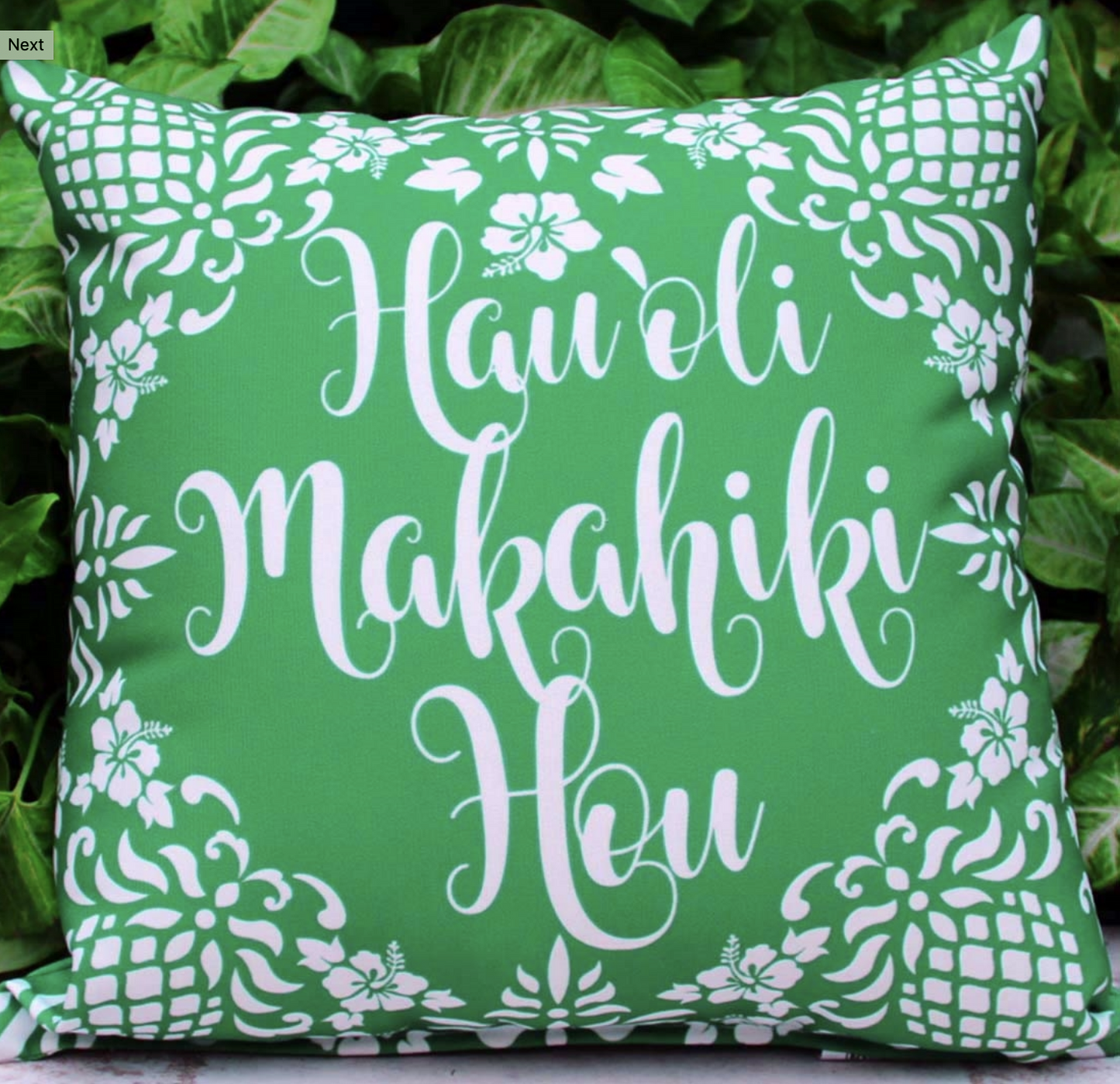Hawaiian Holiday Pillow Hauoli Makahiki Hou Front