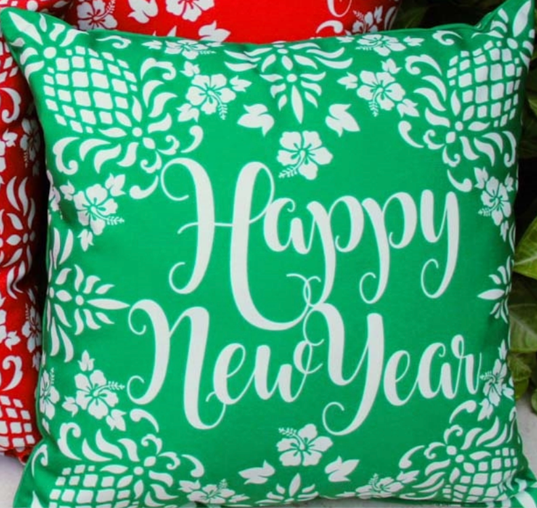 Hawaiian Holiday Pillows Happy New Year Green
