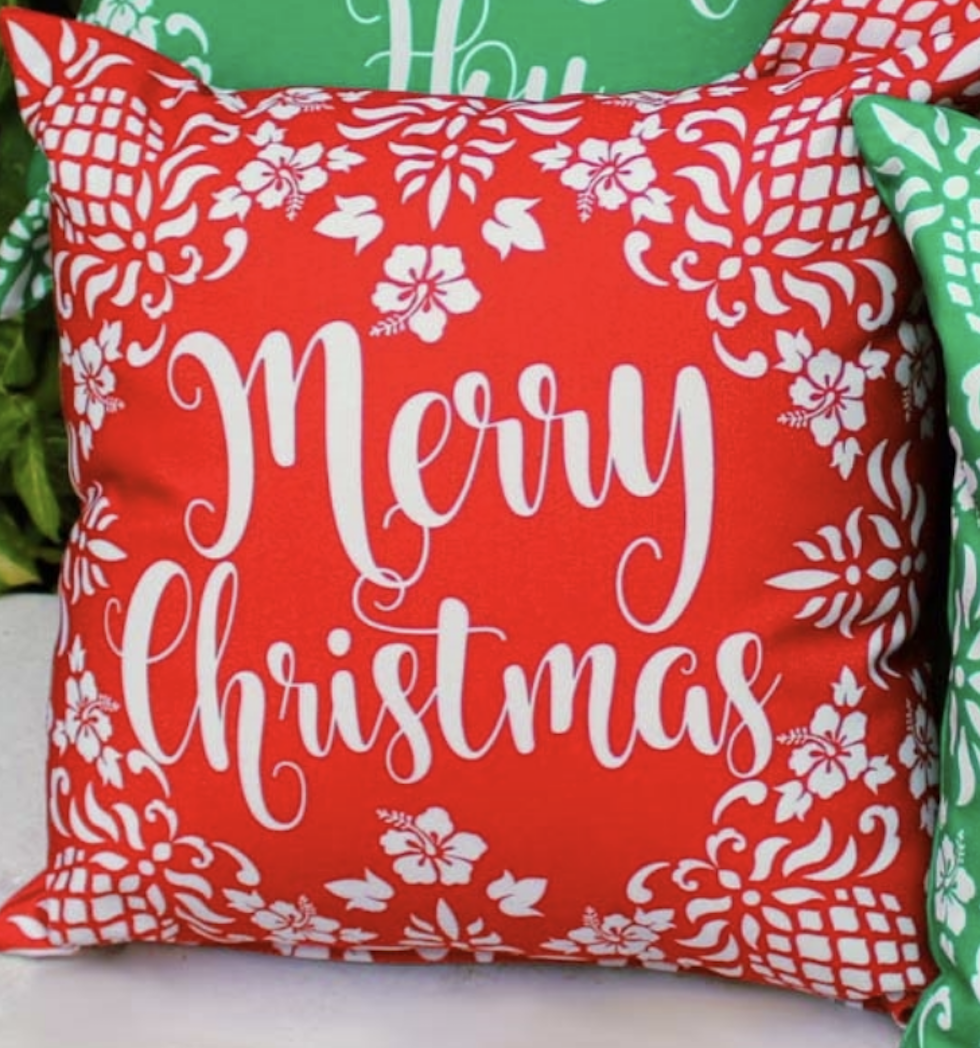 Hawaiian Holiday Pillow Merry Christmas Red