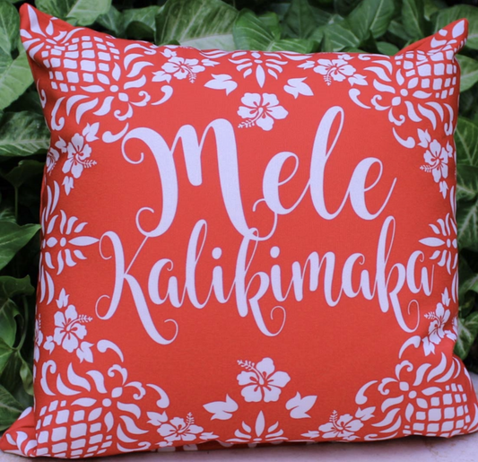 Hawaiian Holiday Pillow Red Mele Kalikimaka