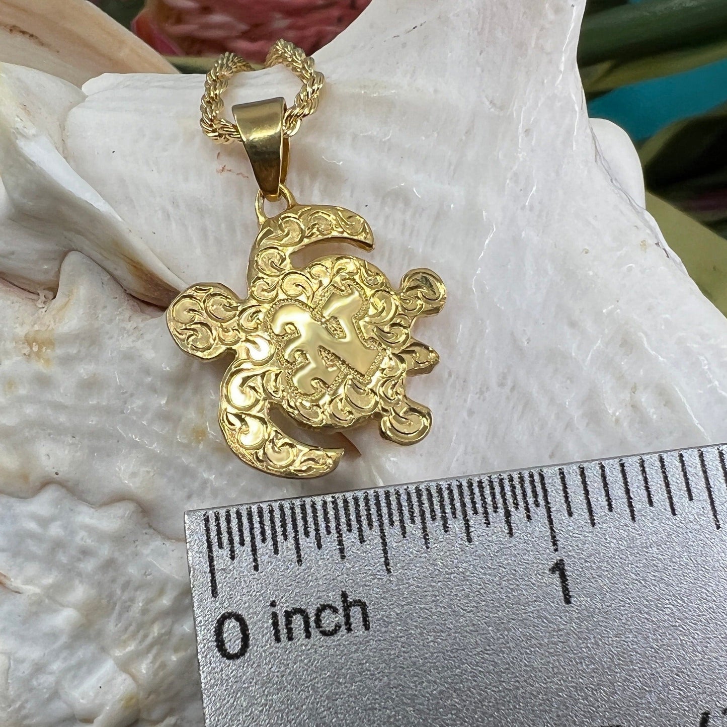 Hawaiian Scroll Custom Honu Initial Pendant