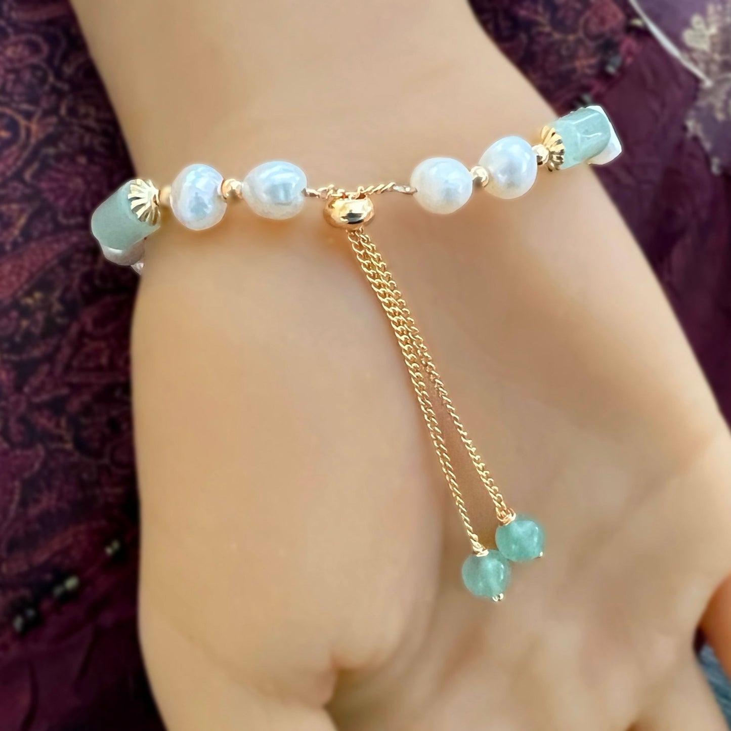 Charming Jade and Pearl Adjustable Bracelet