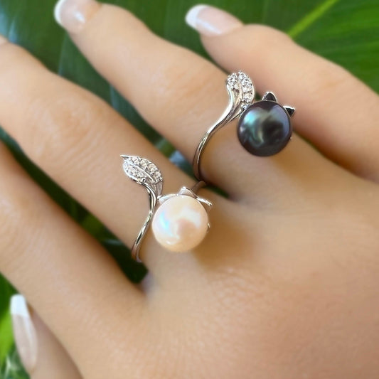 Ti Leaf Freshwater Pearl CZ Ring