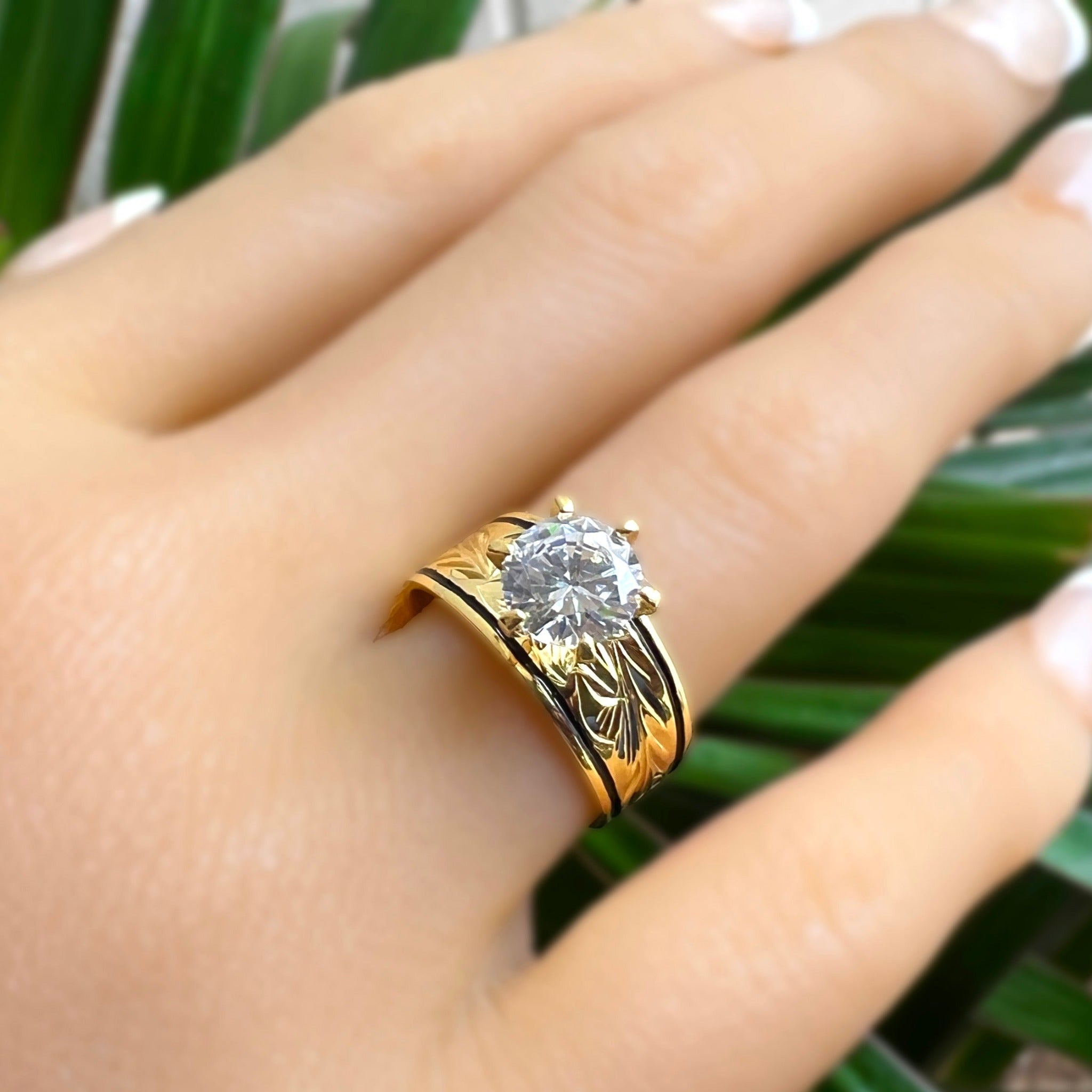 Hawaiian Scroll Gold Plated Solitaire CZ Ring is as Real As it Gets