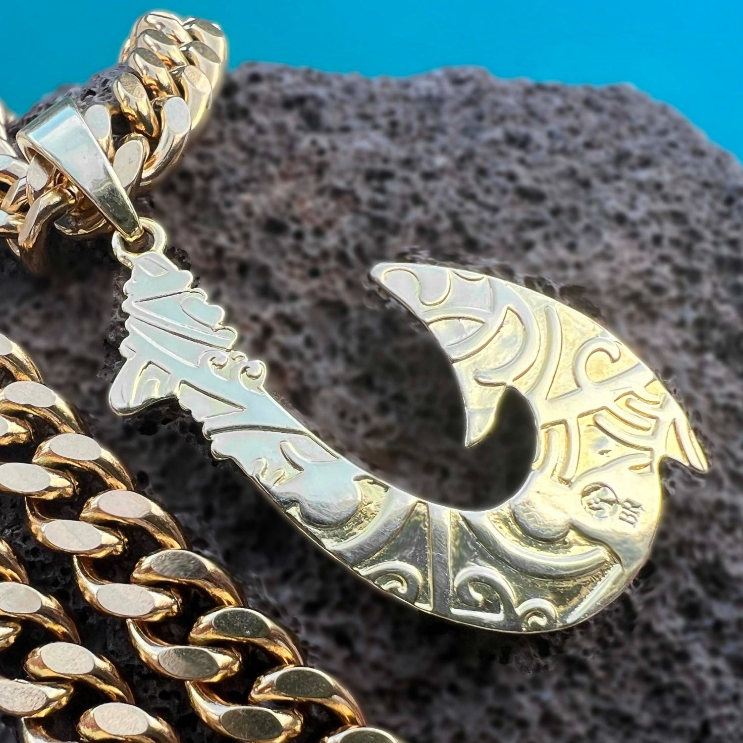 Lā'au Koa Fish Hook Pendant with Gold Plated Stainless Steel Link Chai –  Showcase Hawaii