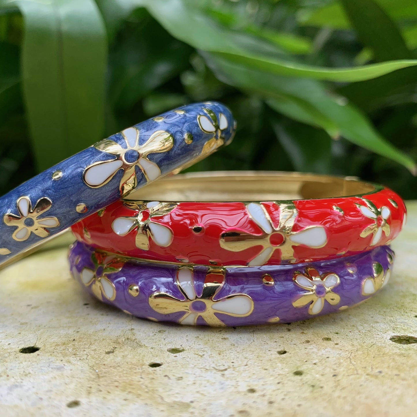 Tiare Style Hinged Bangle - Blue, Red and Purple