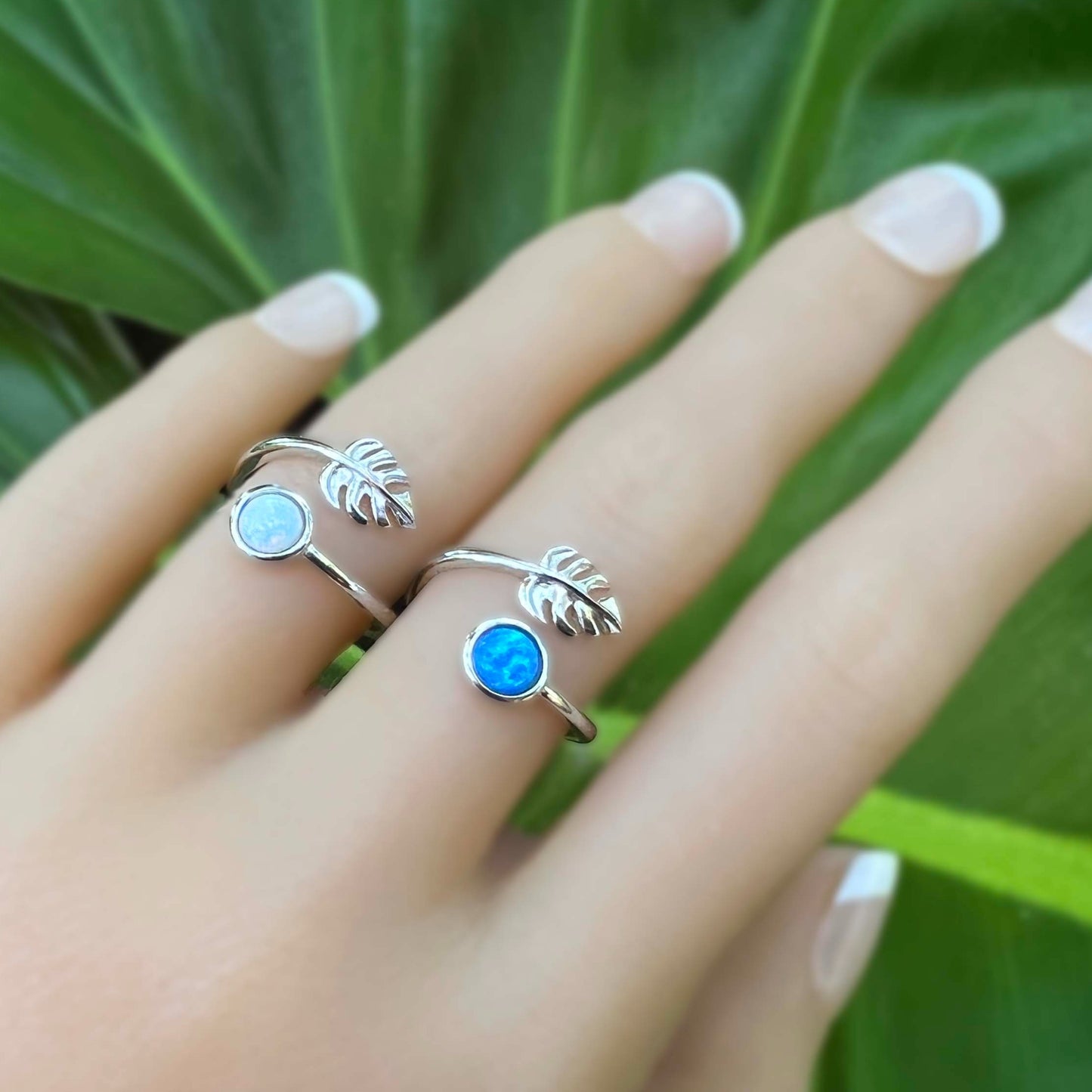 Monstera Leaf Opalite Adjustable Ring