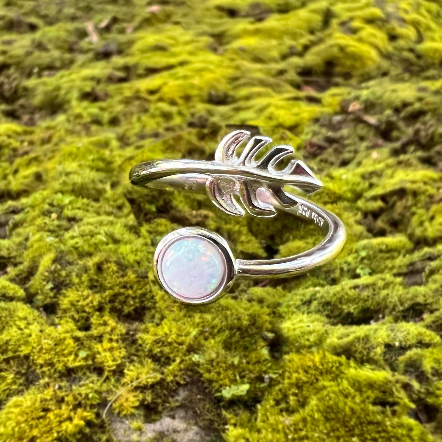 Monstera Leaf Opalite Adjustable Ring