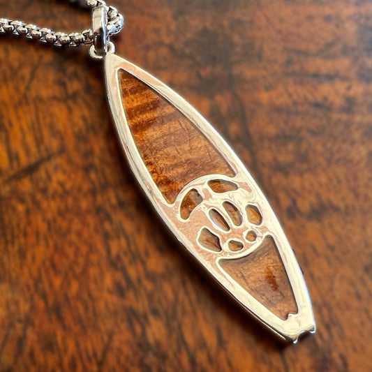 La’au Wood Petroglyph Honu Surfboard Pendant