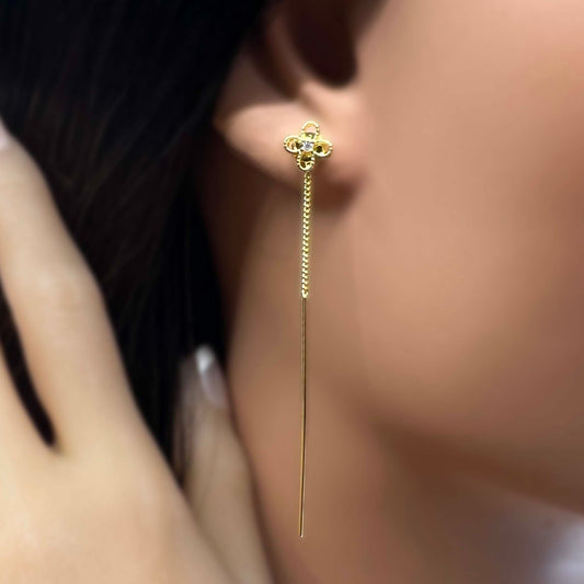 Golden Bar CZ Flower Earrings