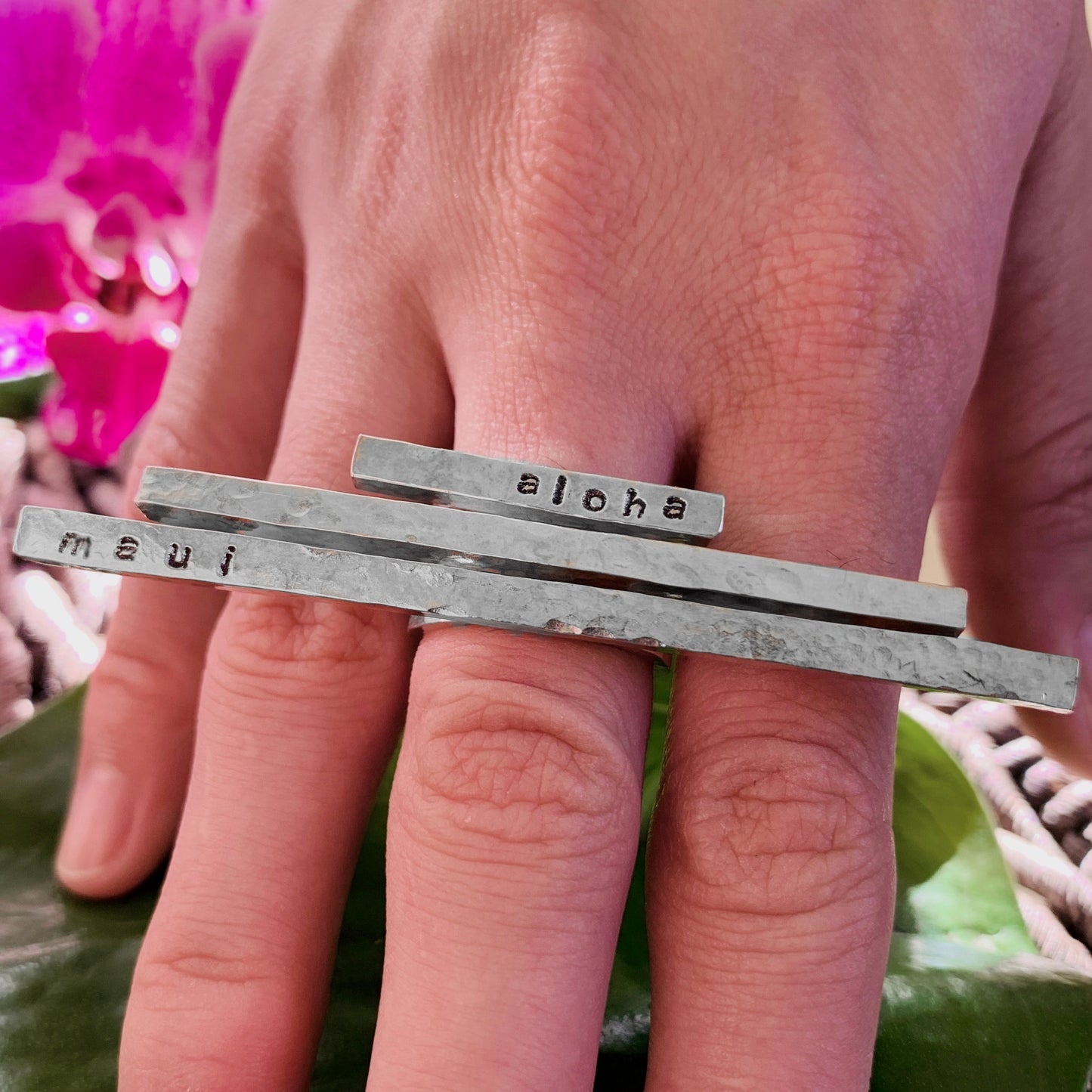 Hand Stamped Bar Ring Set of 3