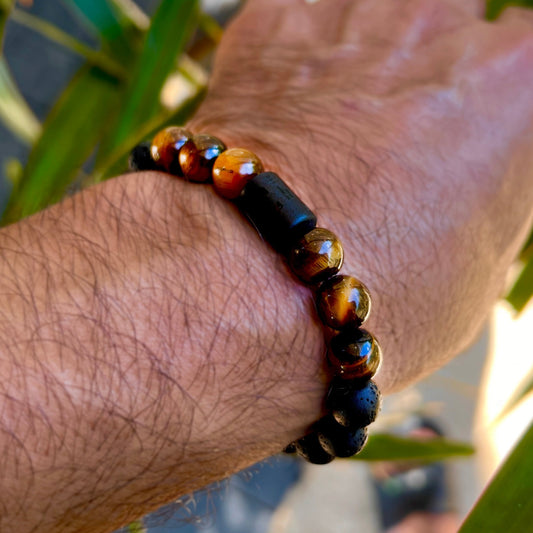 Lava Rock Zodiac Stretch Bracelets w/Tiger Eye Beads