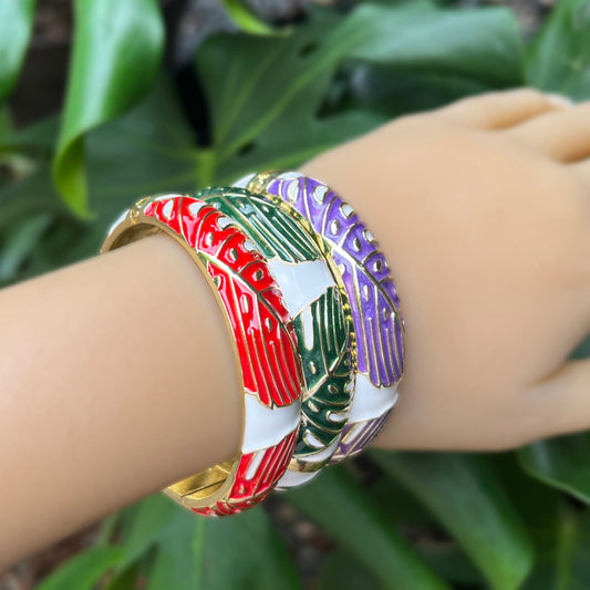 Maika`i Monstera Leaf Enameled Bangle Set of 3