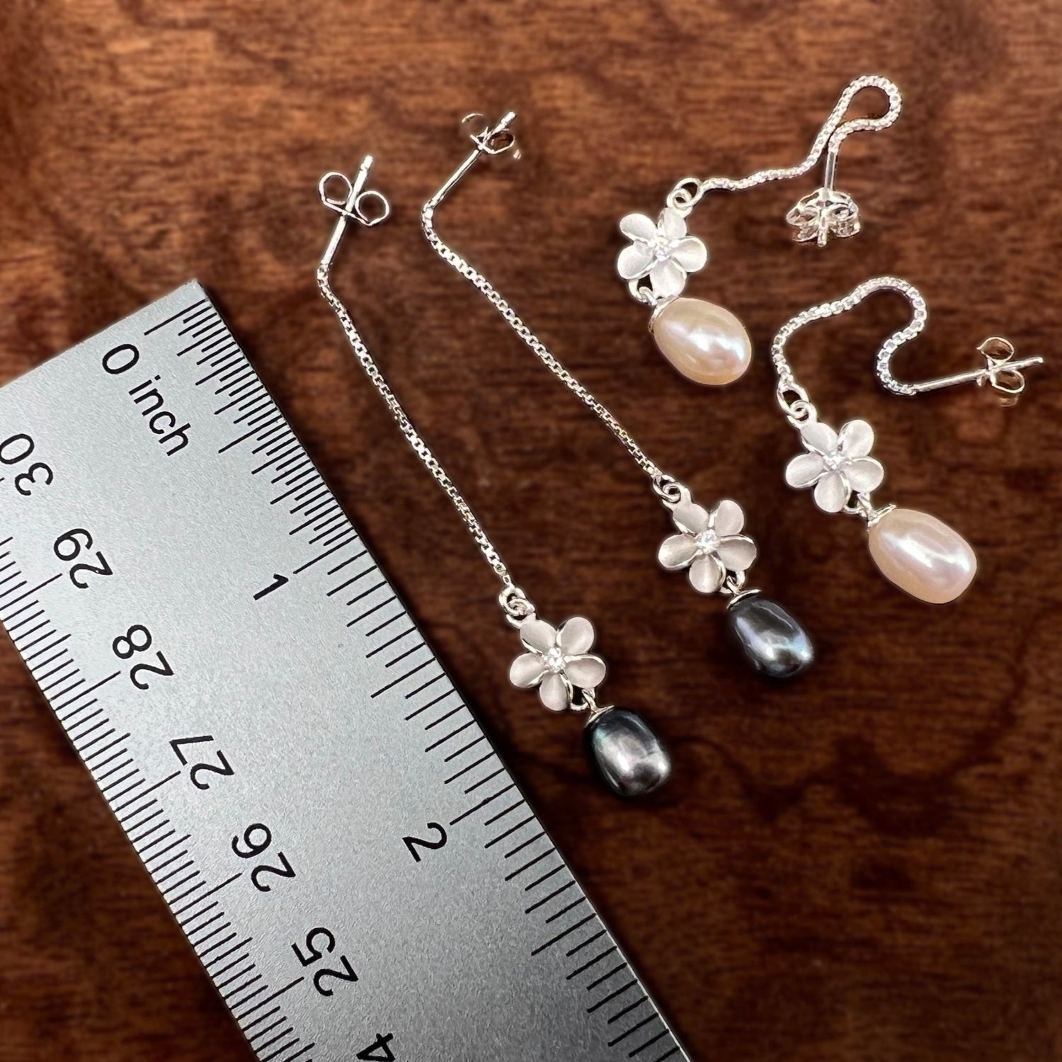 Plumeria Flower Pearl Drop Earrings