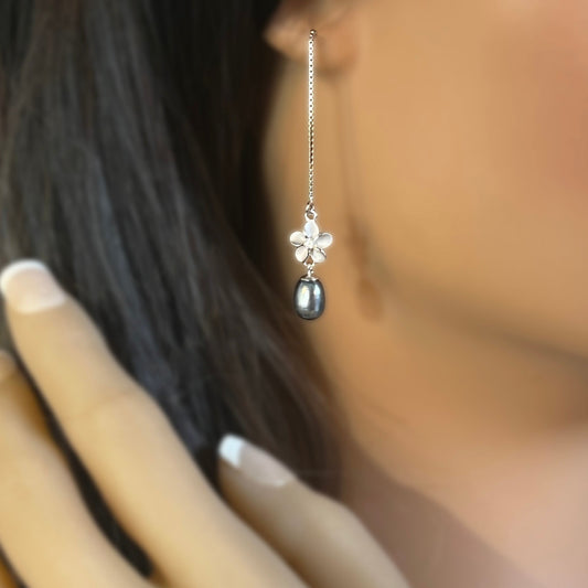 Plumeria Flower Pearl Drop Earrings