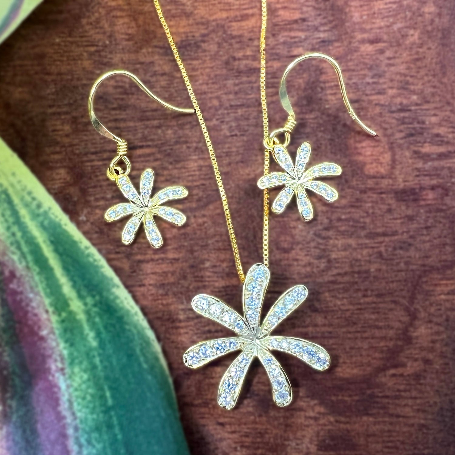 Tiare Flower Pave CZ Jewelry