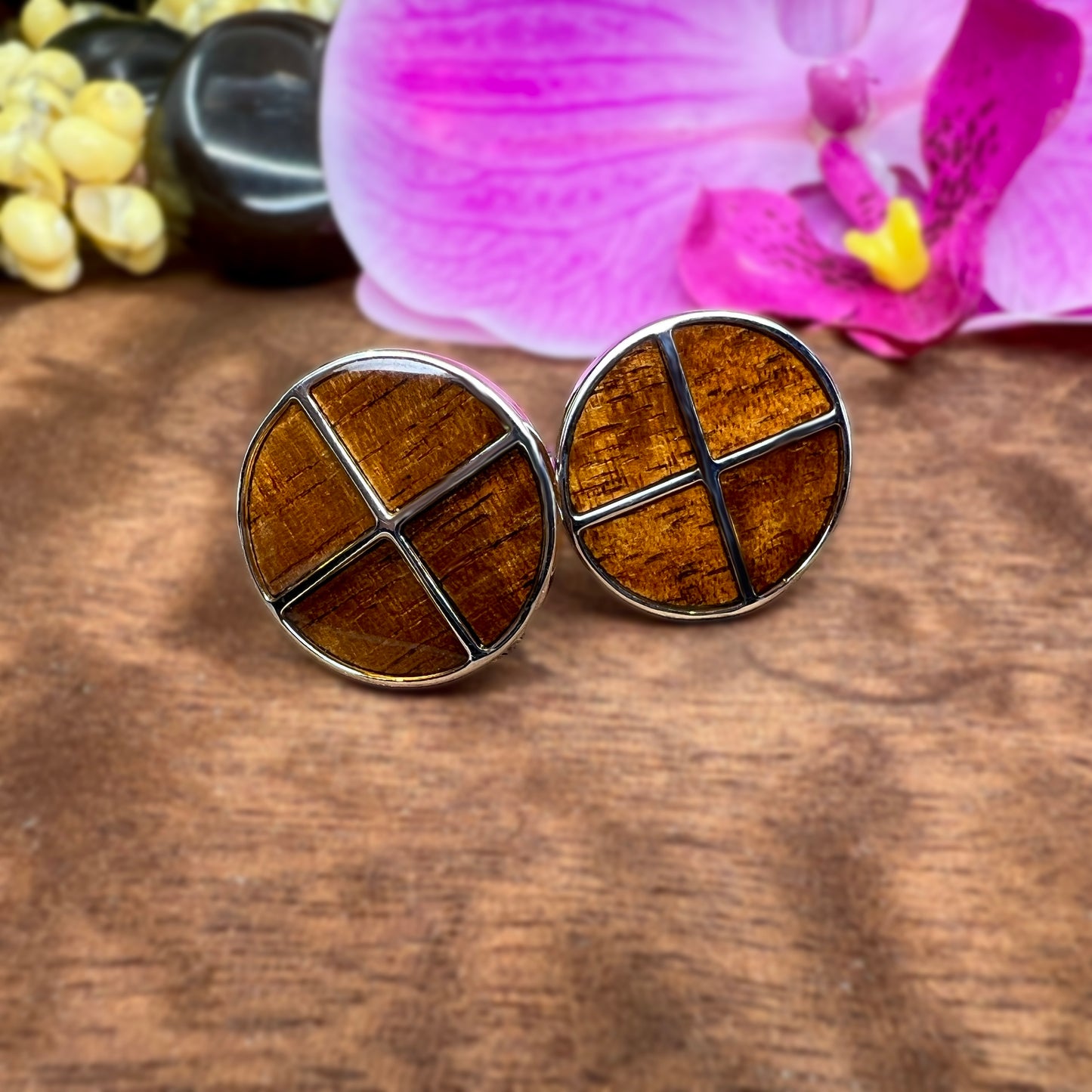 Koa Wood Silver Plated Cufflinks