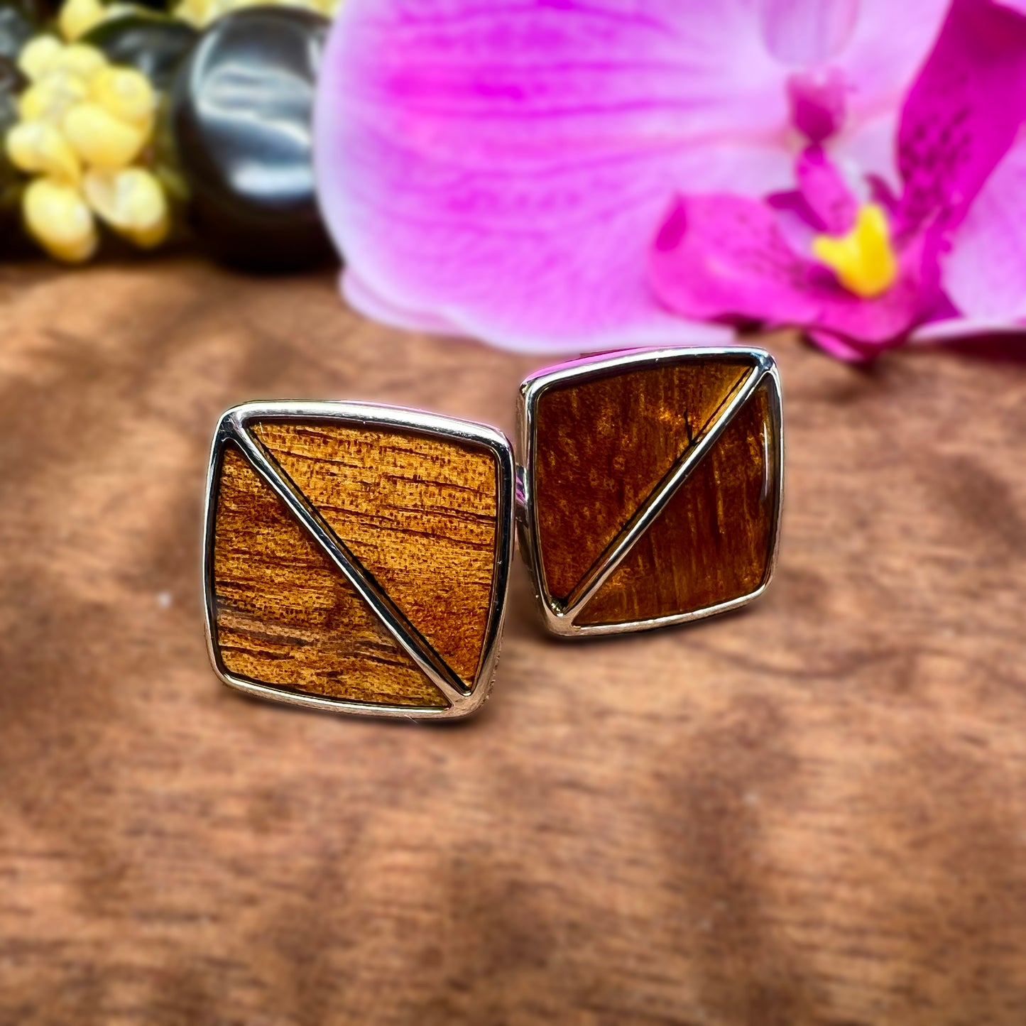 Koa Wood Silver Plated Cufflinks