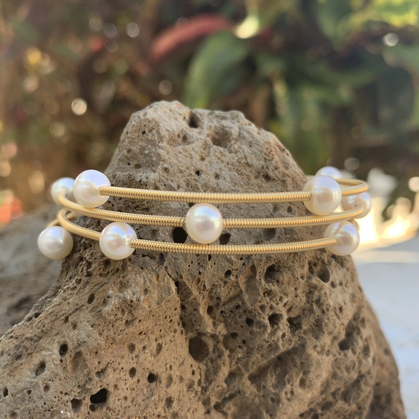 Memory Wire Flex Cultured Pearl Bracelets