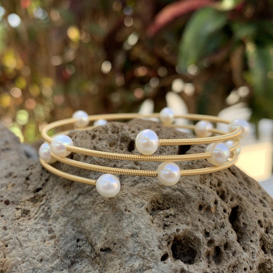 Memory Wire Flex Cultured Pearl Bracelets