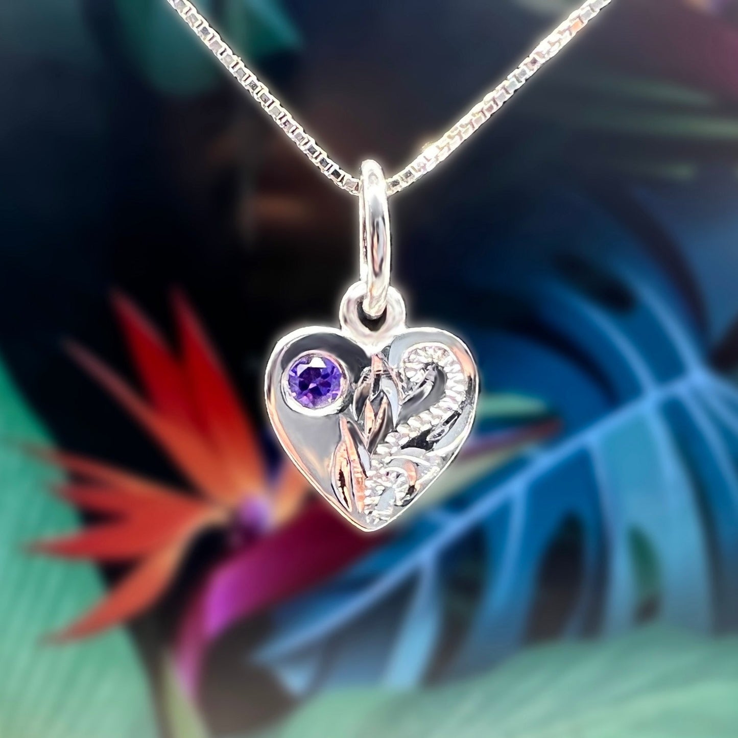 Hawaiian Scroll CZ Birthstone Hearts