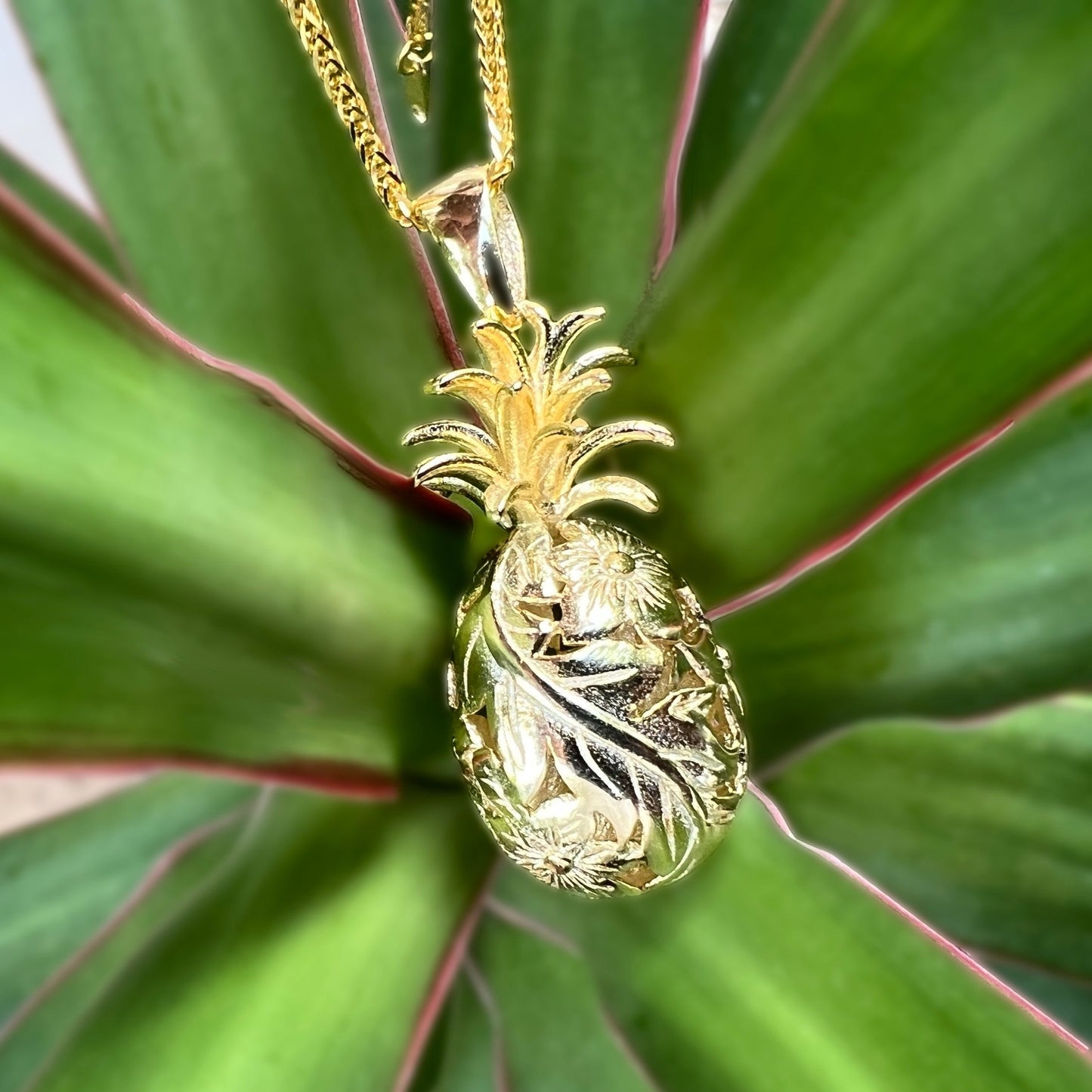 Golden Pineapple Pendant w/Chain