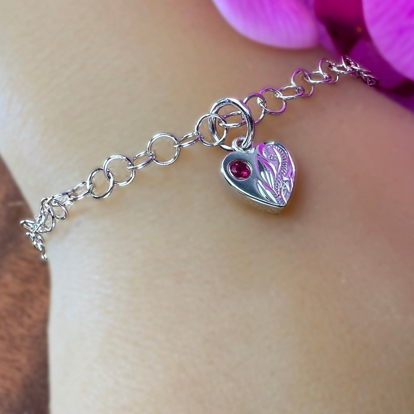 Hawaiian Scroll CZ Birthstone Hearts