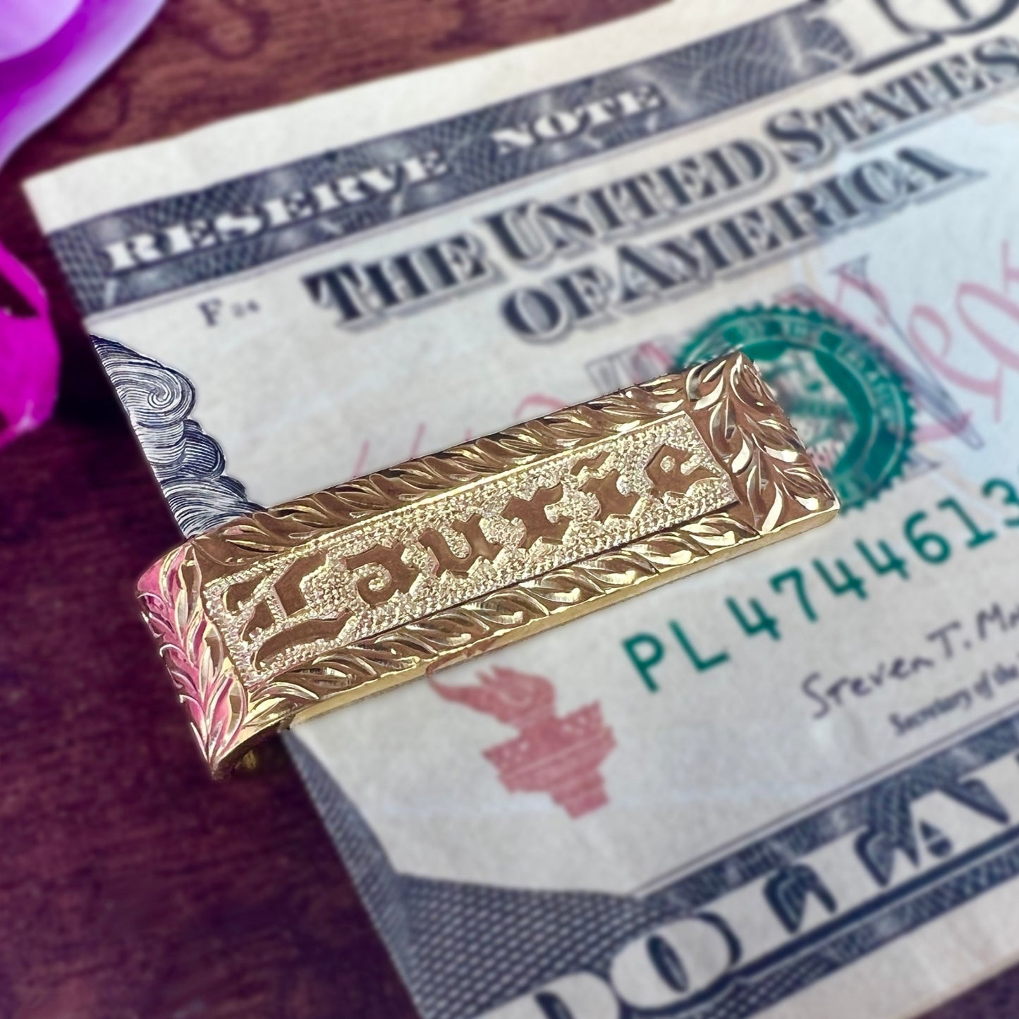 Hawaiian Scroll Custom Gold Plated Money Clip