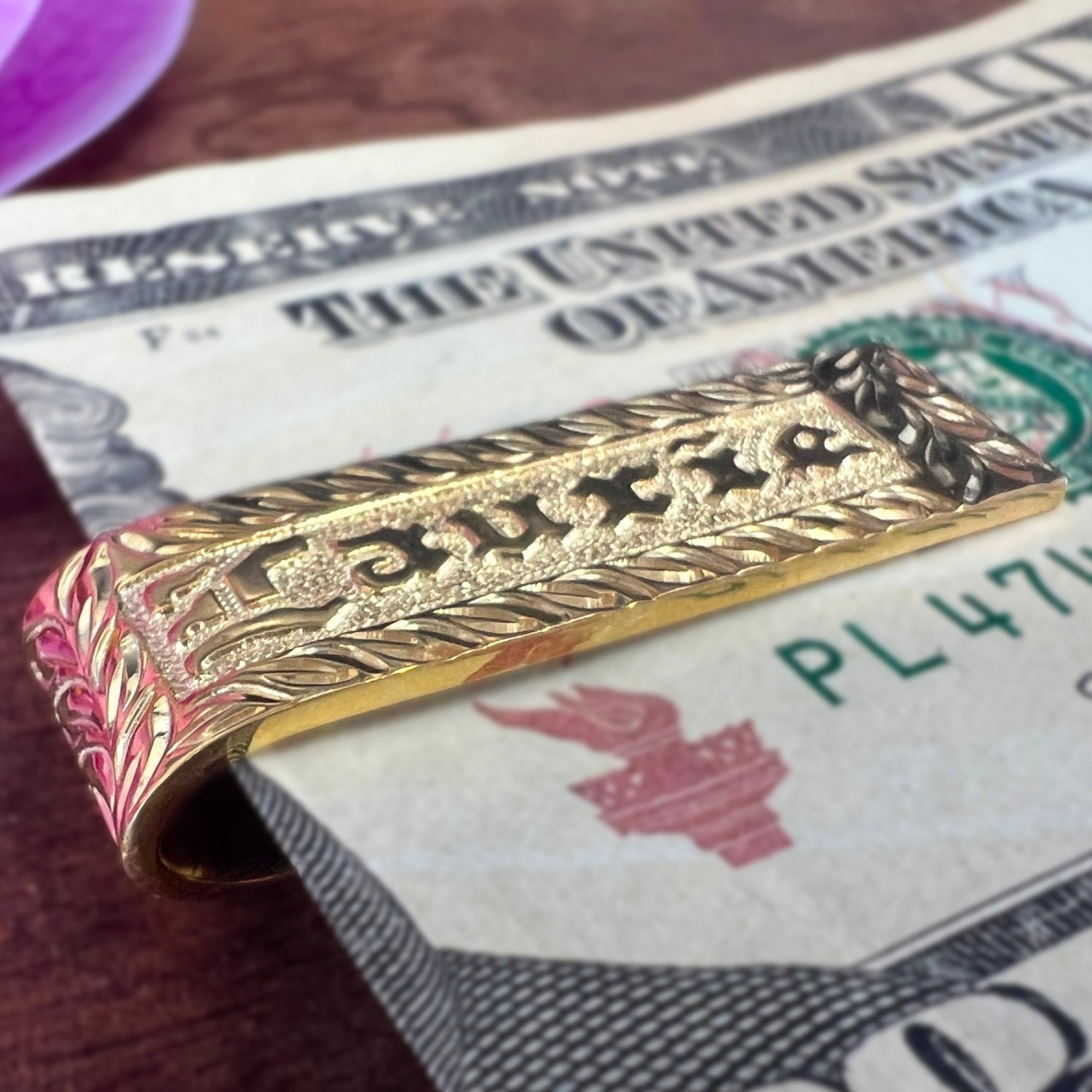 Hawaiian Scroll Custom Gold Plated Money Clip