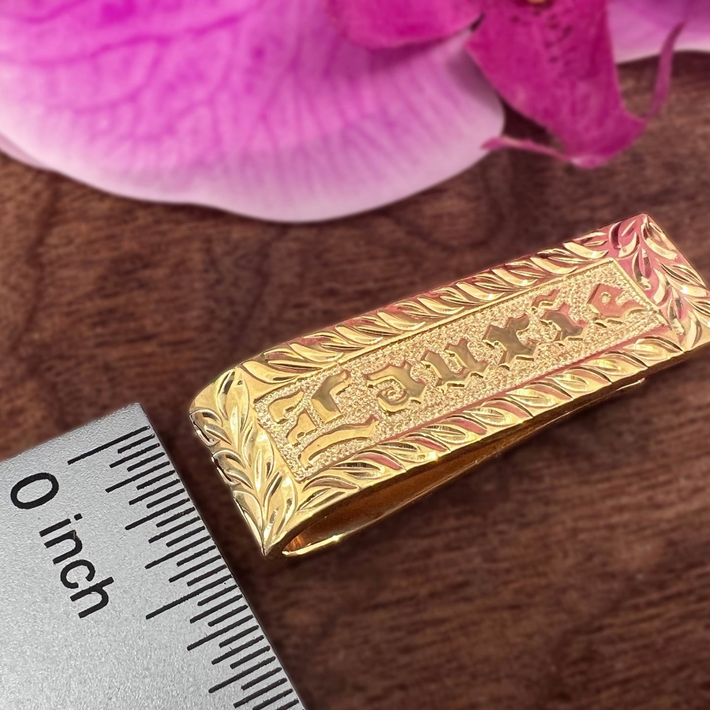 Hawaiian Scroll Custom Gold Plated Money Clip