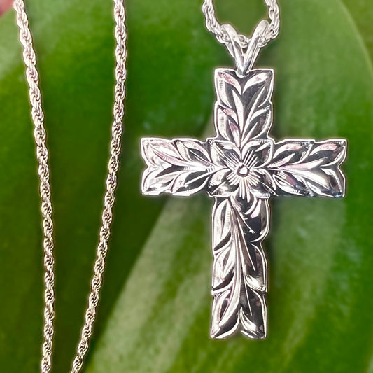 Maile Leaf Cutout Cross w/Chain