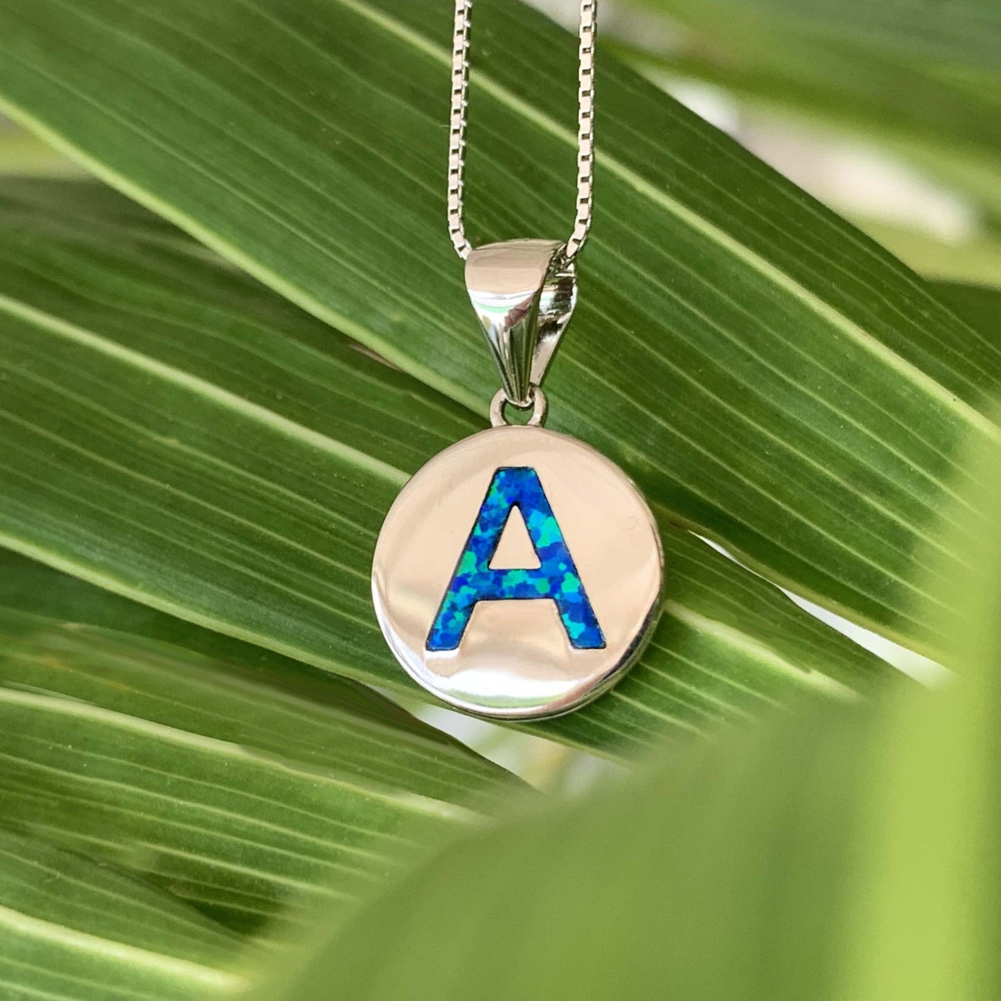 Letter A opalite initial charm with sterling silver.