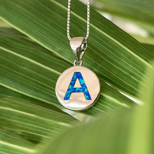 Opalite initial charm pendant on sterling silver.