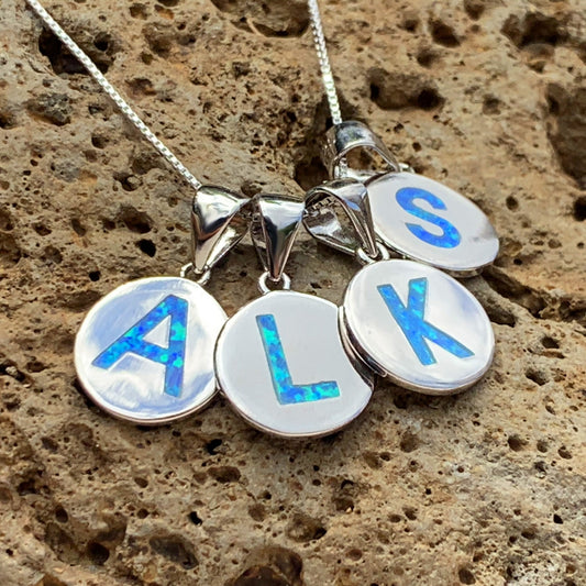 Opalite initial charm with sterling silver.
