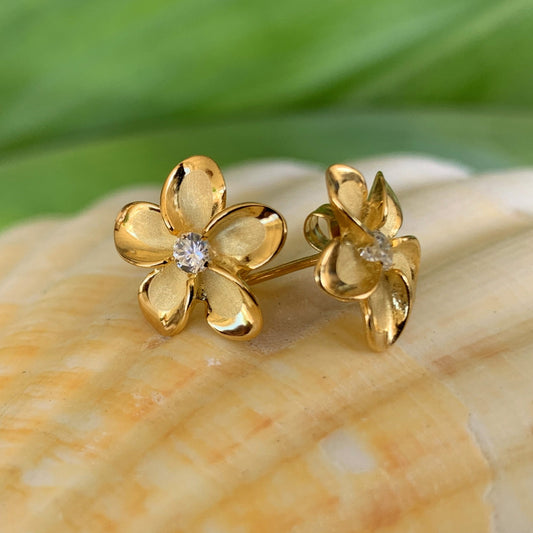 Nui Plumeria Cubic Zirconia Earrings