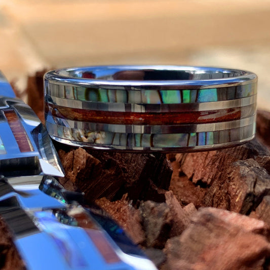 Tungsten Koa Abalone Ring