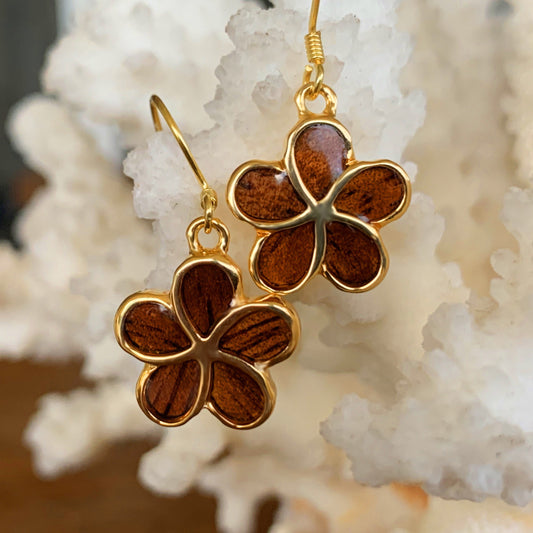 Plumeria Koa Dangle Earrings