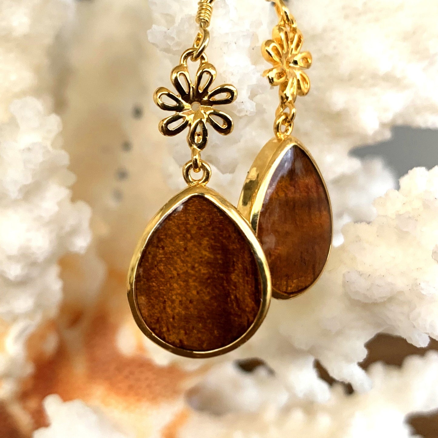 Pineapple Koa Teardrop Earrings