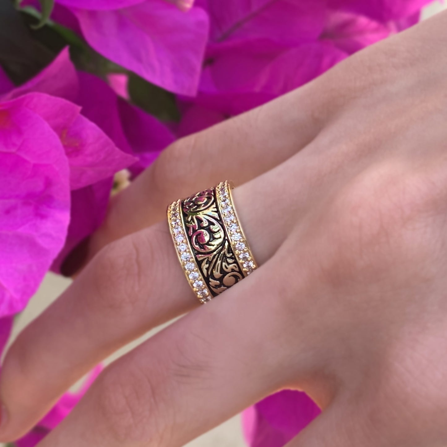 Royal Hawaiian Cubic Zirconia Scroll Ring