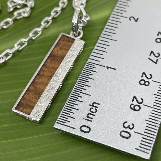 Koa Hawaiian Scroll Bar Pendant with Anchor Chain