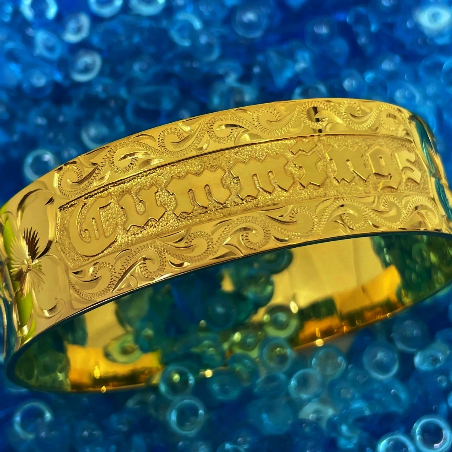 14KT Gold Hawaiian ID Bracelet with Custom Name in black Enamel