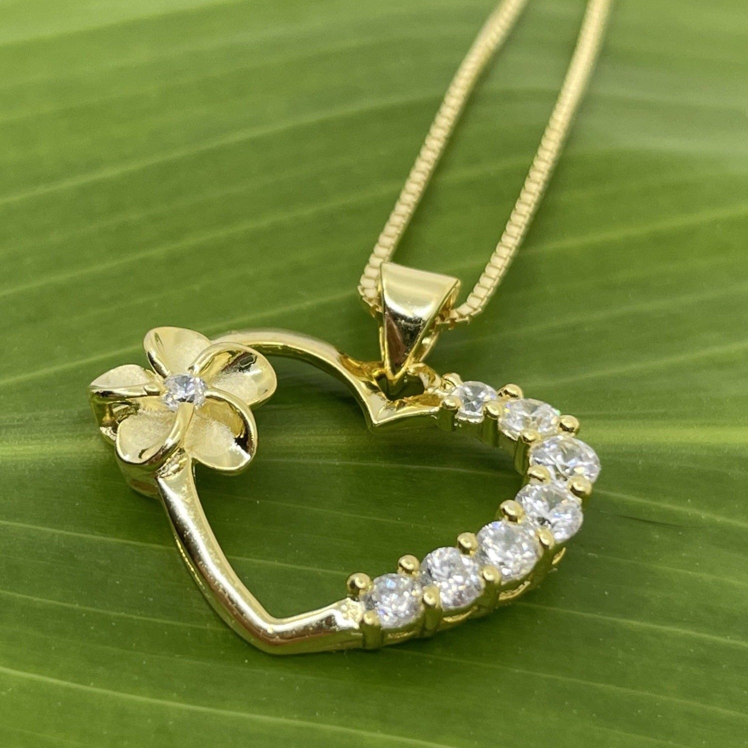 Plumeria Open Heart Cubic Zirconia Pendant Necklace