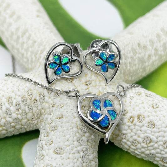 Opalite open heart pendant and earrings